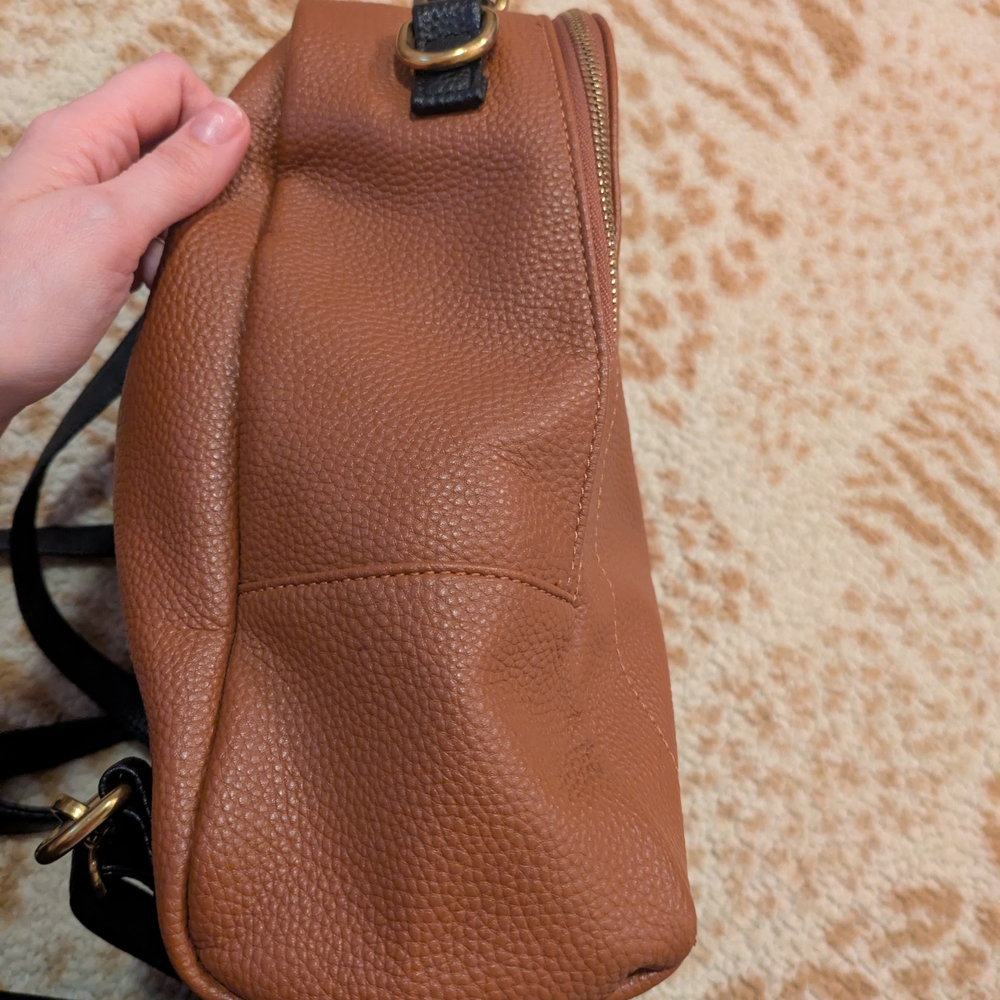 Roolee Caramel Leather Front Zip Backpack Purse - Picture 7 of 16